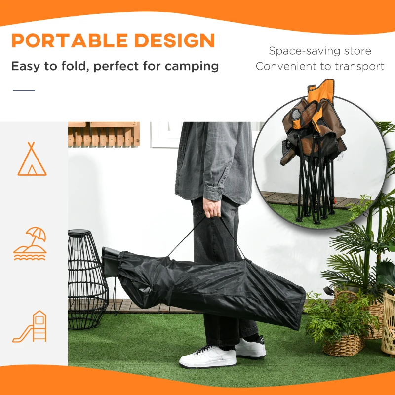 Outsunny Foldable Reclining Garden Chairs with Footrest and Adjustable Backrest, Portable Camping Chair with Headrest, Cup Holder, Side Pocketand Carry Bag for Outdoor, Multicolour
