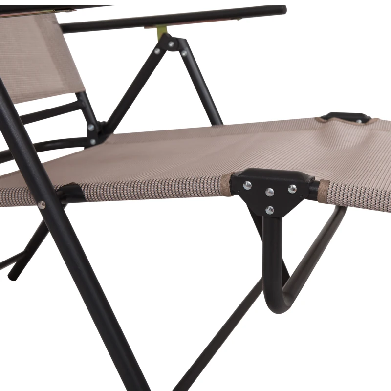 Outsunny Bain de Soleil Pliable transat inclinable 5 Positions Chaise Longue Grand Confort avec accoudoirs dim. 187,2L x 64,5l x 101H cm métal époxy textilène Sable