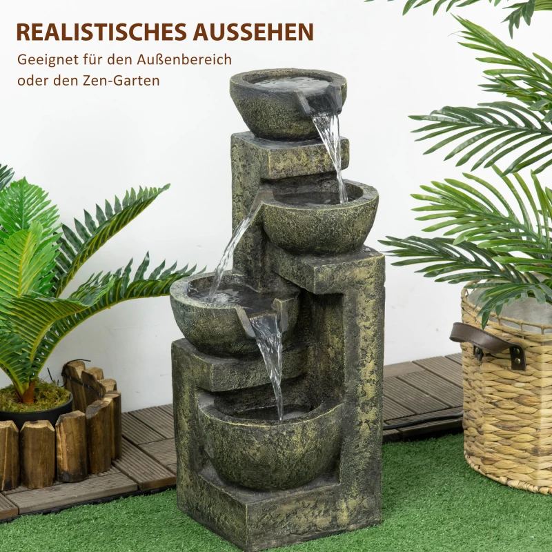 Outsunny Springbrunnen, 3 Einstellungen, wetterbeständig, 25 cm x 24 cm x 60 cm, Grau
