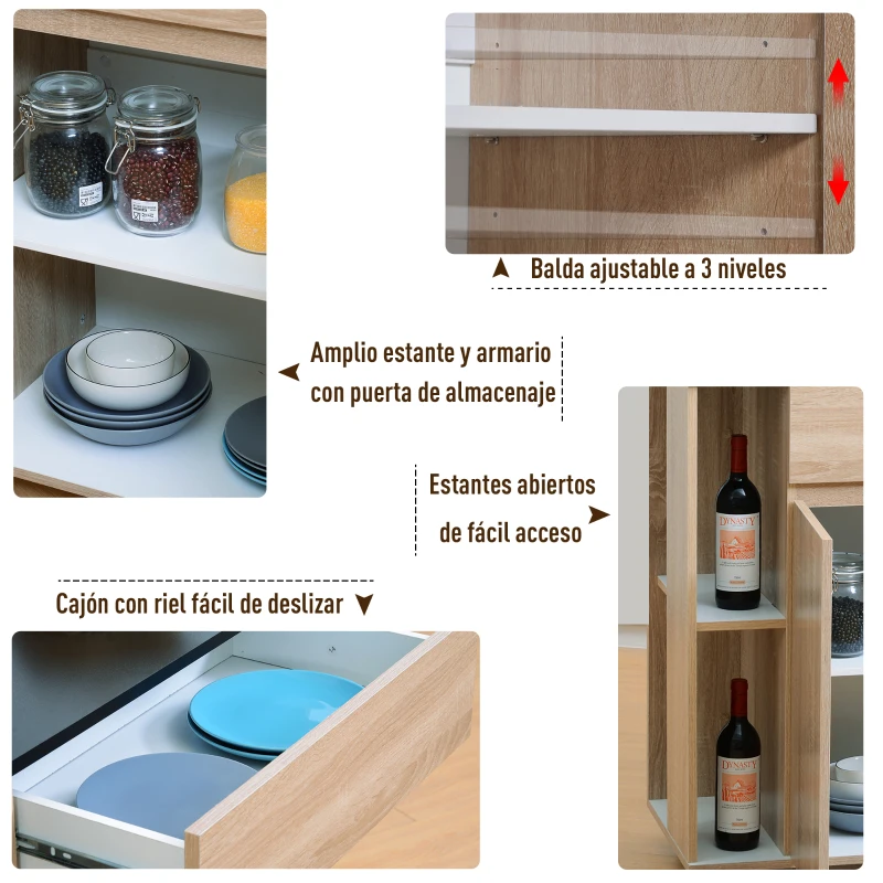 HOMCOM Carro de Cocina Carrito Servir Multiusos Estantería Carrito Auxiliar con Ruedas para Baño Dormitorio con Estante Cajón Armario 78x39,5x88,5 cm