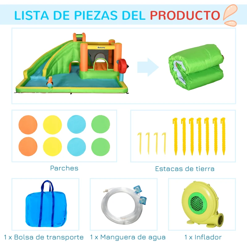 Outsunny Castillo Hinchable Grande con Tobogán Poste de Boxeo y Túnel para 3-8 Años 478x440x210 cm Multicolor