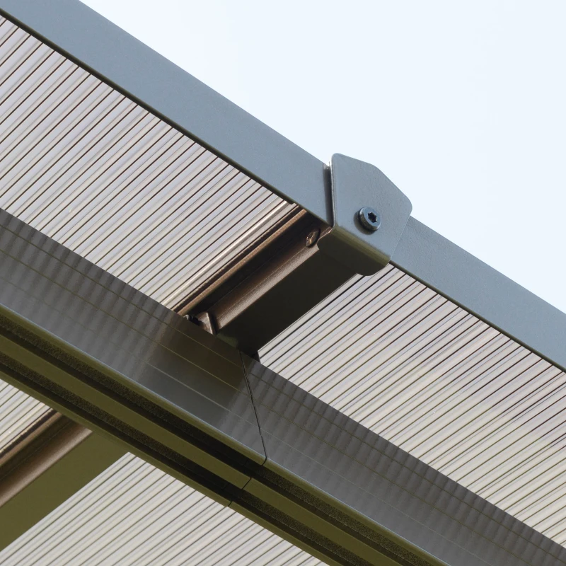 Outsunny Gazebo da Giardino con Tetto in Policarbonato e Struttura in Alluminio, 3x3m, Caffè