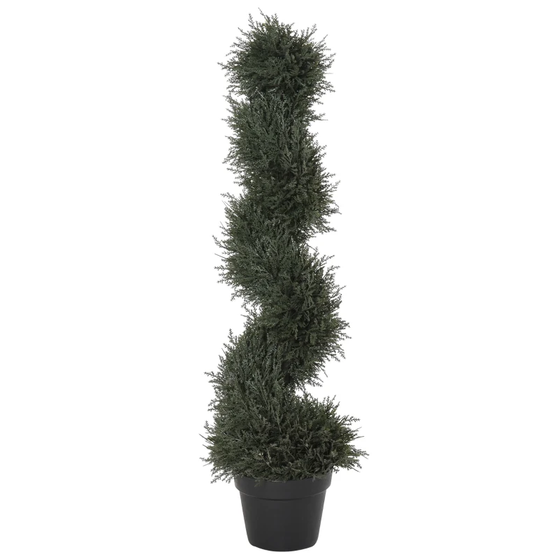 Outsunny Planta Artificial Decorativa de 90 cm con Maceta Árbol de Cedro con Poda Topiaria en Espiral de 650 Hojas Verde Oscuro