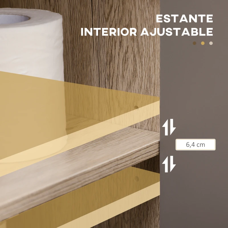 HOMCOM Mueble para Debajo del Lavabo Armario de Baño de Suelo con Puerta Doble y Estante Ajustable 60x30x59,8 cm Roble y Gris