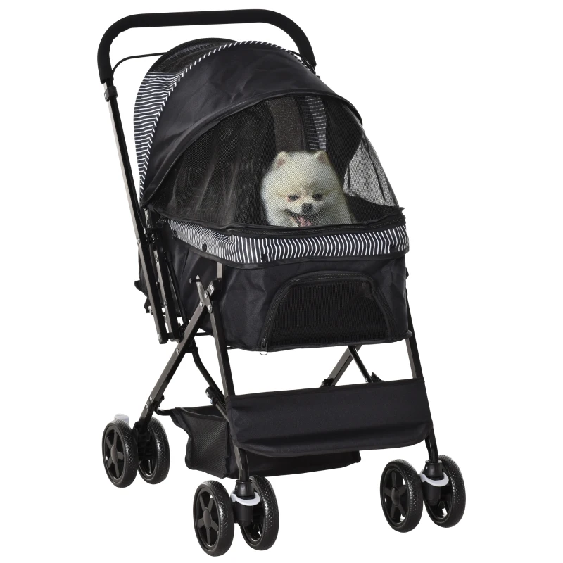 PawHut Hundebuggy Hundewagen Buggy für kleine Hunde und Katzen Haustierwagen Pet Stroller Katzenbuggy Oxford Schwarz 76,5 x 52 x 95 cm(m-10)