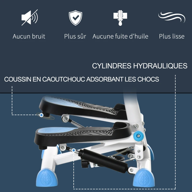 HOMCOM Stepper avec guidon stepper fitness appartement écran LCD résistance réglable exercise hanches jambes lombes pour maison acier blanc bleu noir