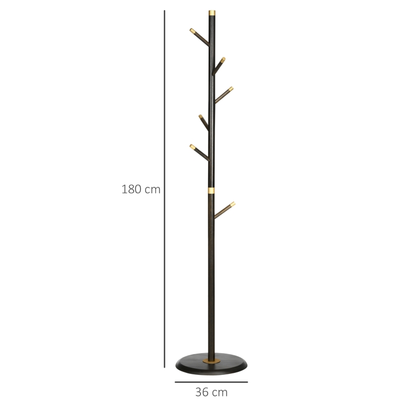 HOMCOM Garderobenständer, Kleiderständer, 6 Haken, Walnuss