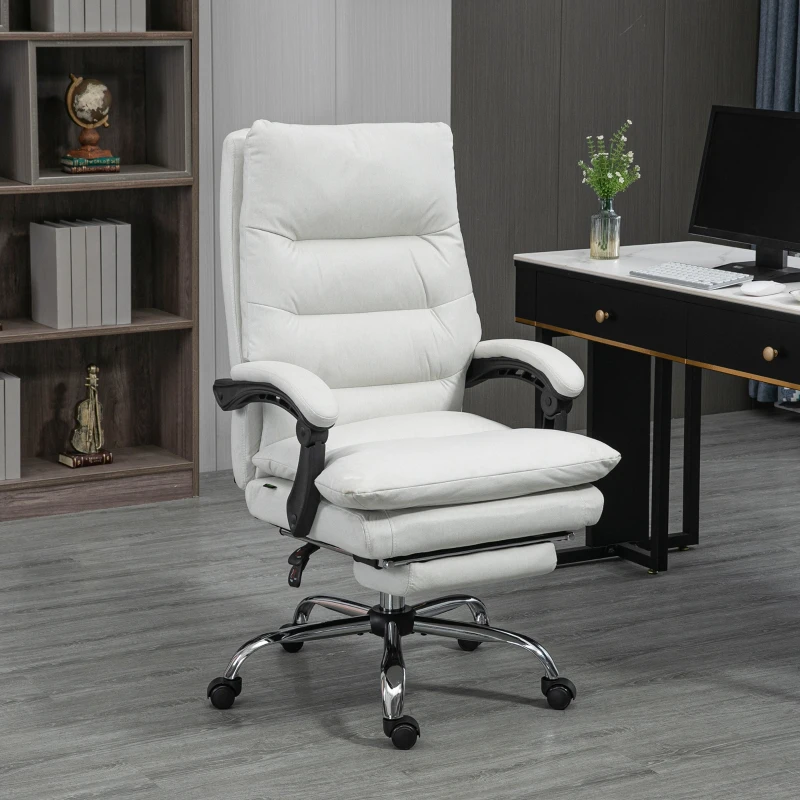 Vinsetto Bürostuhl mit Massagefunktion, beheizbar, neigbar, Kunstleder, 65x72x109-117cm, Cremeweiß