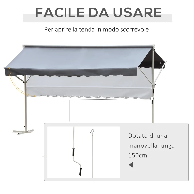 Outsunny Tenda da Sole a Caduta Autoportante, Apertura con Manovella e Inclinazione Regolabile, 300x295cm, Grigio