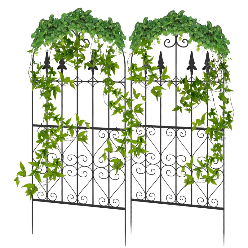 Outsunny Juego de 2 Enrejados de Jardín Soportes para Enredaderas de Acero para Plantas Trepadoras en Patio 55x128 cm Negro