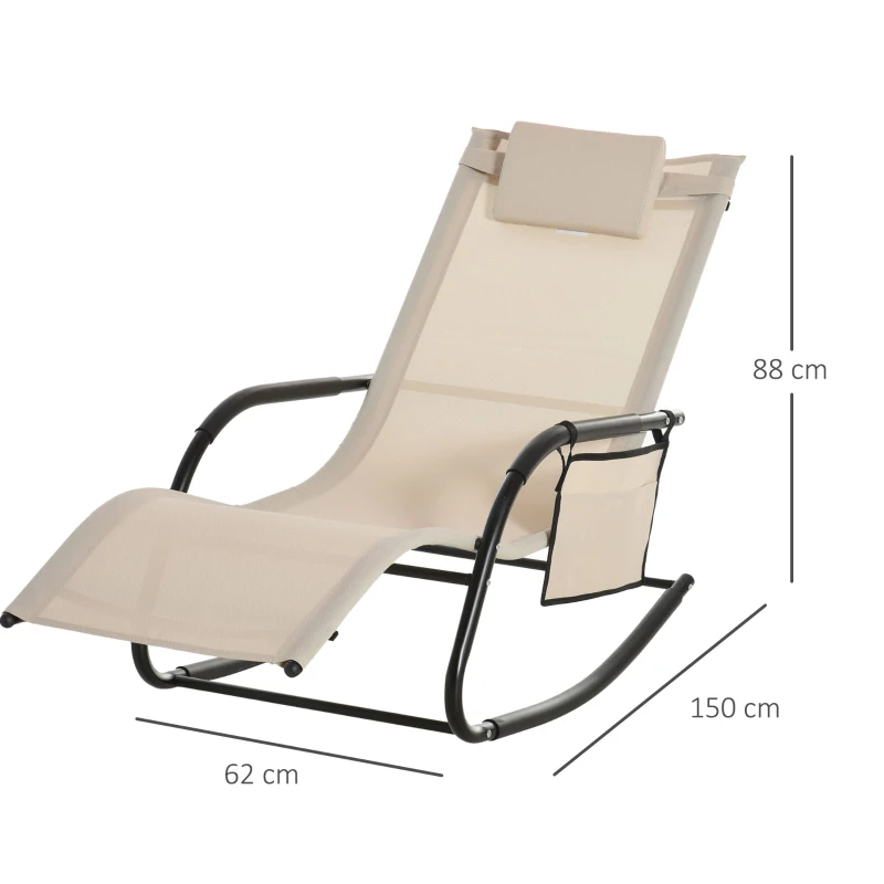 Outsunny Schaukelstuhl Schwingsessel Gartenstuh Schaukelliege Metall Mesh Beige 150 x 62 x 88 cm