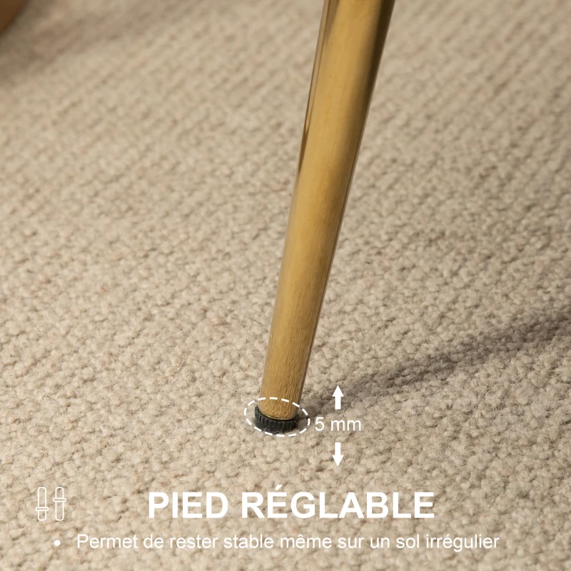 HOMCOM Canapé 2 places en tissu velours, petit canapé, en forme de coquillage, avec coussin épais de 10 cm, canapé, structure en métal, pieds dorés effilés, facile à assembler, crème