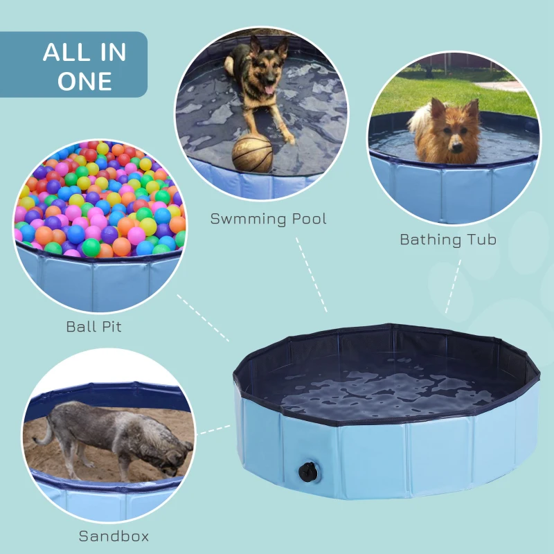 PawHut Dog Padding Pool, Foldable Dog Pool, Leakproof & Hard Plastic, Portable Pet Bathtub with Non-Slip Base & Drainage Hole, for Indoors, Outdoors, Garden, Patio, 80 x 20 cm, Blue