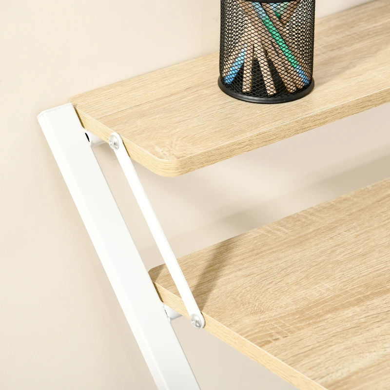 HOMCOM Scrivania Pieghevole Salvaspazio con Mensola Superiore per Camera e Ufficio, 81.5x70x84cm, Color Legno e Bianco