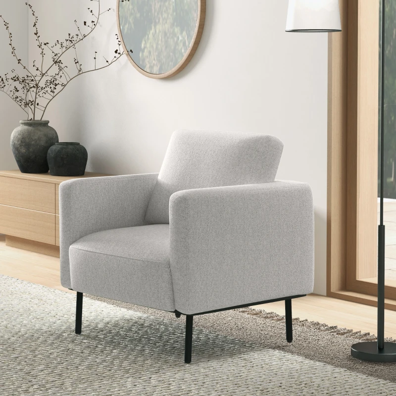 HOMCOM Poltrona d'arredo in Tessuto Effetto Lino Traspirante e Gambe in Acciaio, 79x76x65 cm, Grigio