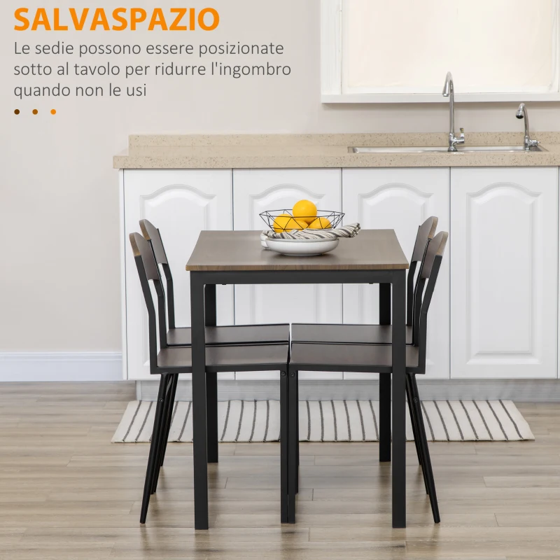 HOMCOM Set da Pranzo da 5 Pezzi con 1 Tavolo Rettangolare 100x63x76.5 cm e 4 Sedie 45x40x82 cm, in Acciaio e MDF