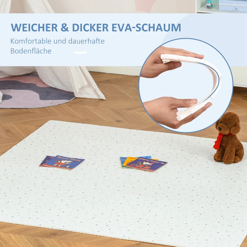 HOMCOM Kinder Puzzlematte Kinderspielteppich Spielteppich 36 Stück mit 24 Seitenstreifen und rutschfesten Vorderseite für Keller Garage Wohnzimmer Spielzimmer wasserabweisend EVA Weiß 31,5 x 31,5 cm