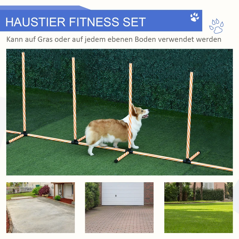 PawHut Hunde Slalomstangen Agility Training für Haustiere Hundetrainigsset Inklusive mit Oxford Tasche Leicht zu tragen Polyester Kunststoff Orange+ Weiß