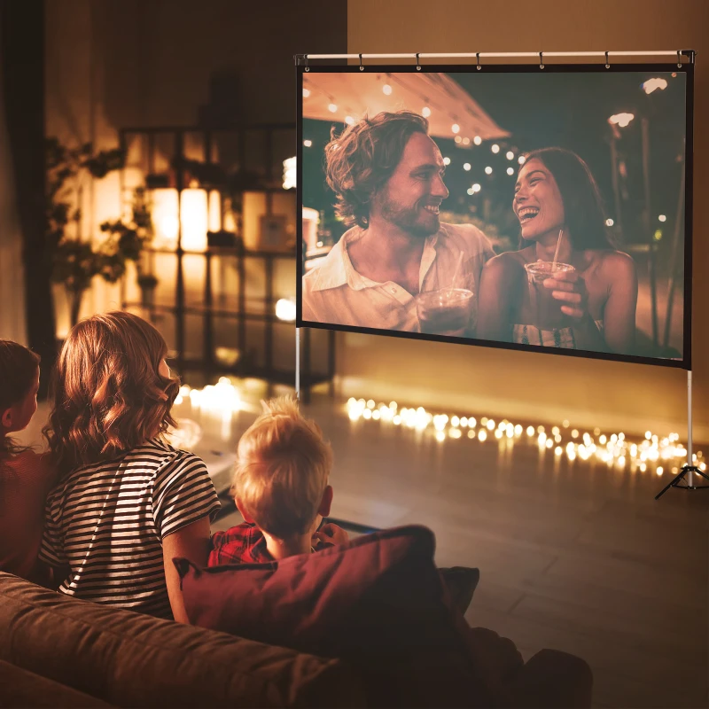 HOMCOM Projector Screen and Stand, 100 inch Portable Front & Rear Projection Screen, 4K HD 16:9 Screen for Outdoor and Indoor, Home Theater, Presentation