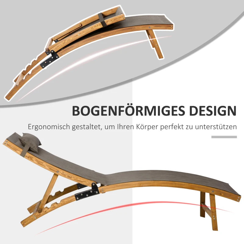 Outsunny Sonnenliege inklusive Kopfkissen, verstellbare Rückenlehne, wetterbeständig, Massivholz, Braun + Natur