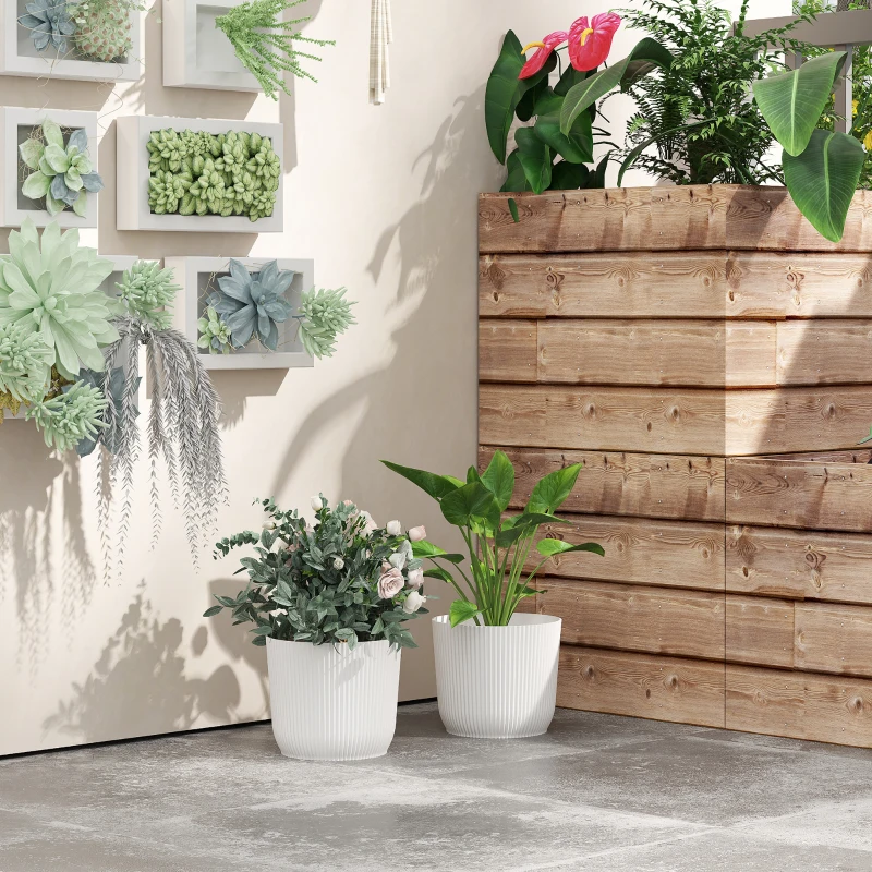 Outsunny Set of Two Ф22cm Planters - White