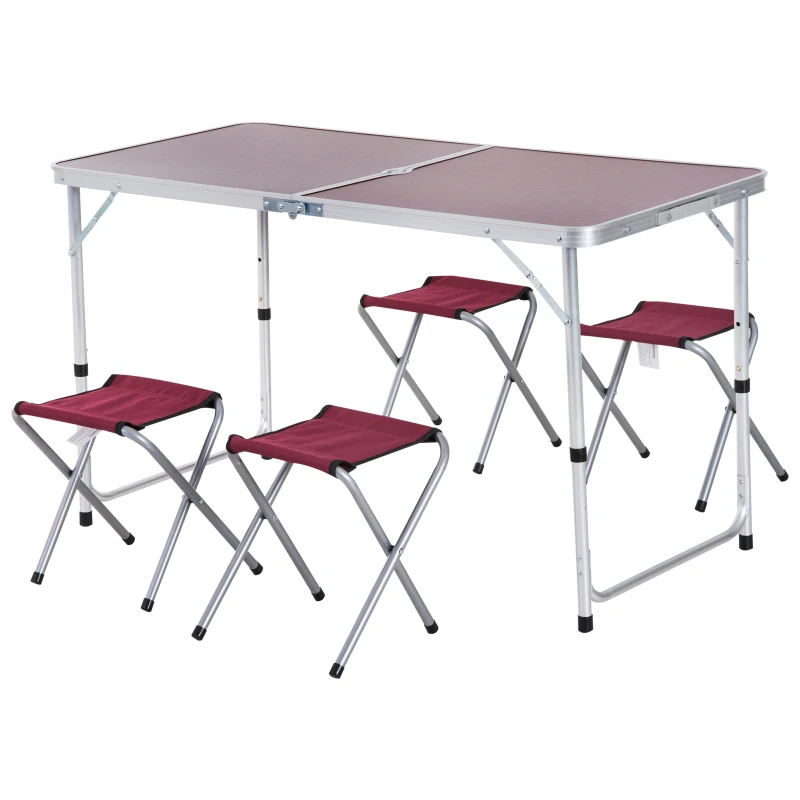 Outsunny Mesa Maleta de Aluminio 4 Taburete Plegable Portátil para Acampada Picnic Jardín Terraza Conjunto Muebles Exterior Altura Ajustable