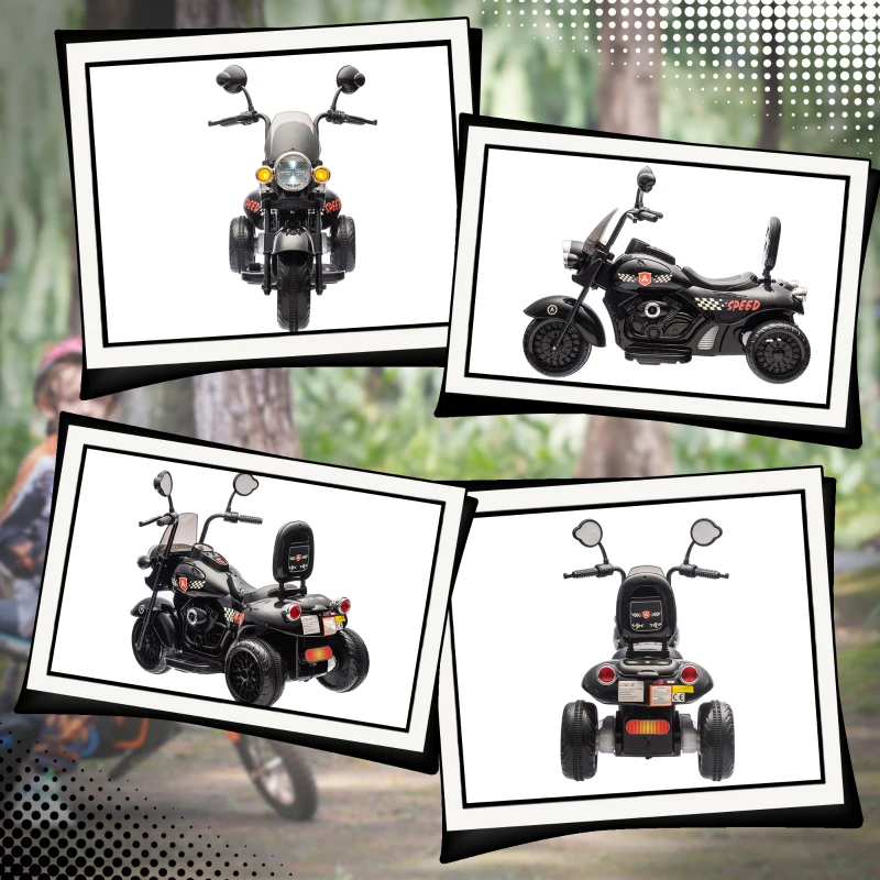 AIYAPLAY Elektro-Kindermotorrad, 3-5 km/h, Chopper, Licht & Musik, für Kinder 3-6 Jahre, Schwarz
