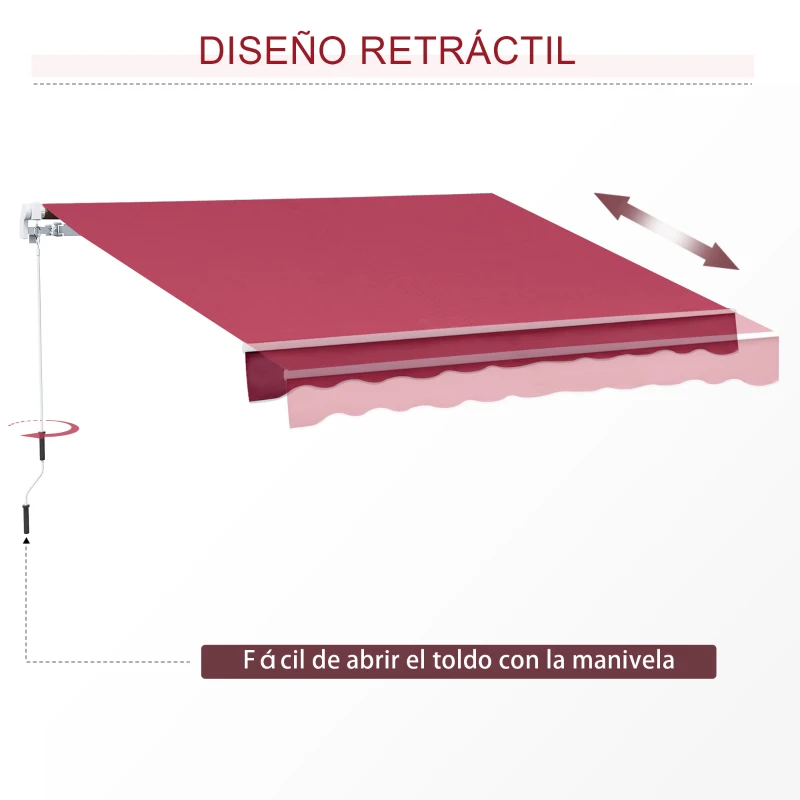 Outsunny Toldo Manual 395x245 cm con Manivela Toldo Balcón Patio Terraza de Aluminio y Tejido Poliéster 280 g/m² Anti-UV Rojo