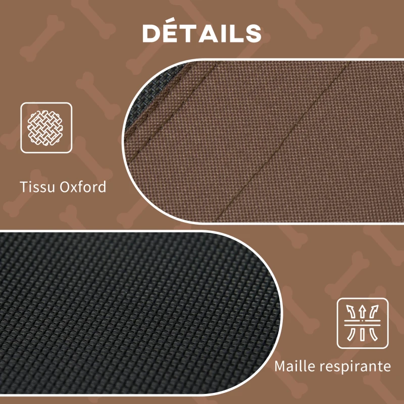 PawHut Lit pour chien chat sur pieds anti-UV tissu oxford micro-perforé + parasol + sac de transport inclus marron noir