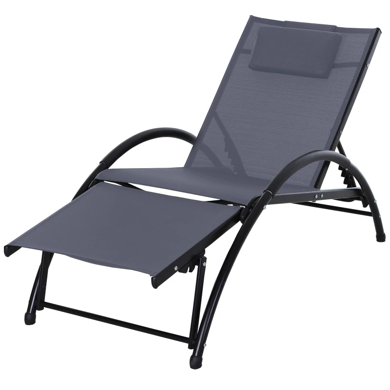 Outsunny Bain de Soleil transat Chaise Longue Fauteuil relax Jardin Design Contemporain inclinable Multi-Positions Repose-Pied réglable tétière icluse alu textilène Gris
