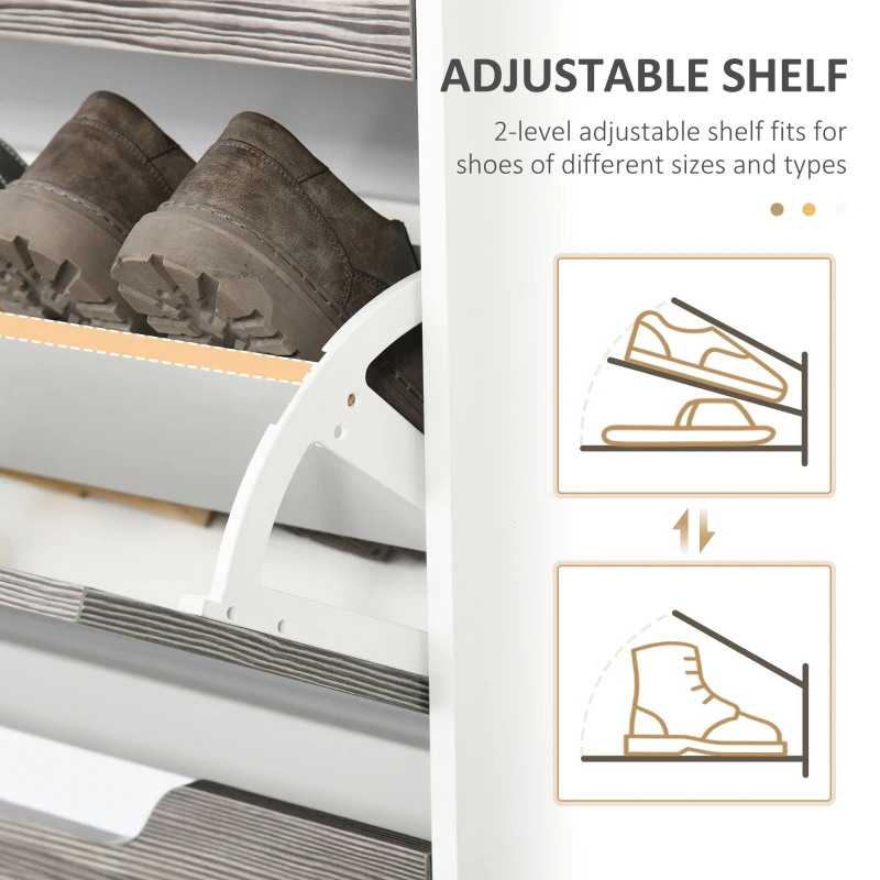 HOMCOM Shoe Storage Cabinet with Slide Out Drawer, 2 Flip Doors, Tempered Glass Top - Grey