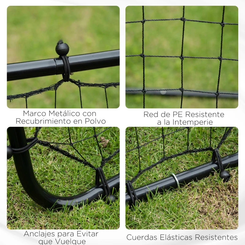 HOMCOM Red de Rebote Reboteador de Metal con Ángulo Ajustable para Entrenamiento de Deportes 96x80x96 cm Negro