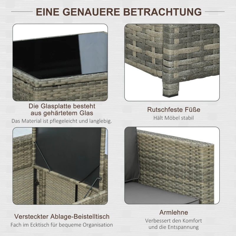 Outsunny Gartenmöbel-Set aus PE-Rattan 5tlg. abnehmbare Polster, inkl. Stauraum, Grau