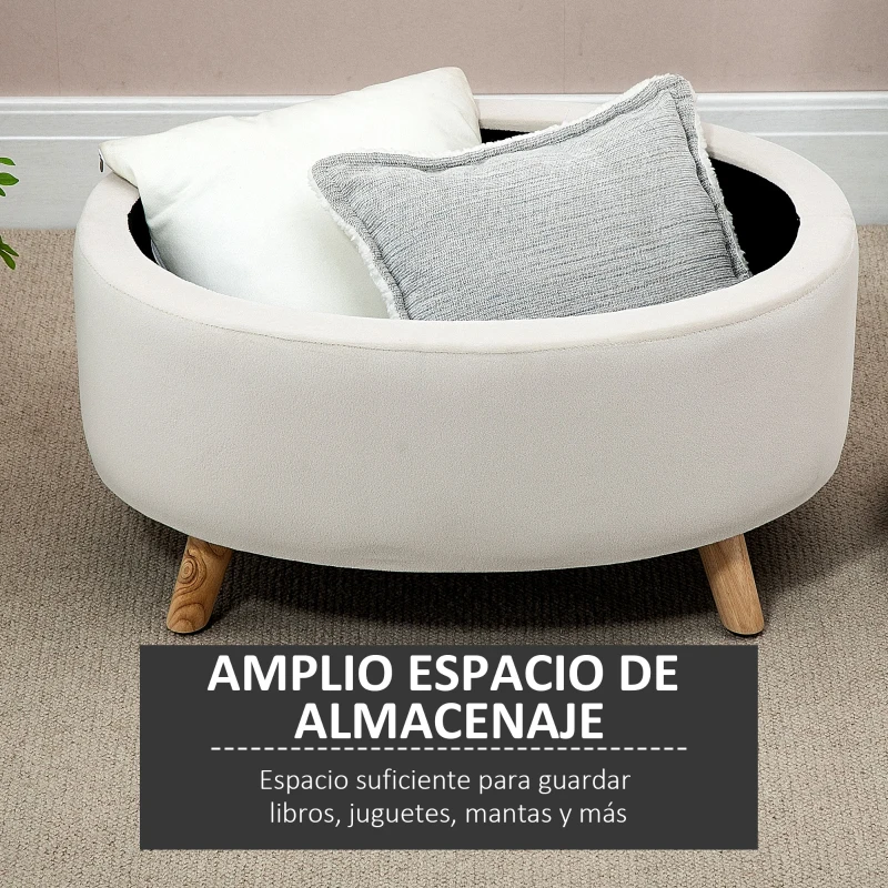 HOMCOM Otomana Puff Tapizada en Terciopelo Acolchada Taburete de Almacenaje con Tapa Extraíble y Patas de Madera para Dormitorio Salón Pasillo 71x51,5x42 cm Beige