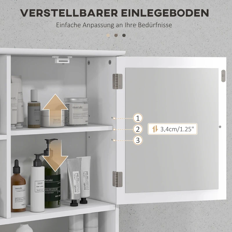 kleankin Spiegelschrank Badschrank Hängeschrank Badmöbel Wandschrank Mehrzweckschrank, Spanplatte+MDF, Weiß, 60 x 18 x 63 cm