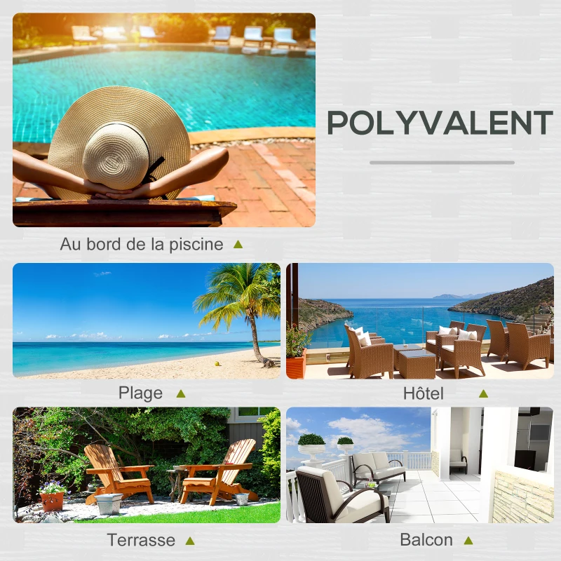 Outsunny Bain de soleil transat 2 places - grand confort - dossier inclinable multi-positions - matelas fournis crème - résine tressée 4 fils marron