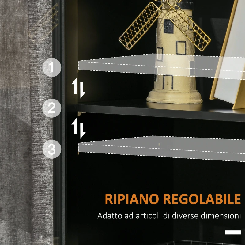 HOMCOM Armadietto Due Ante con Ripiano Regolabile e Spazi Aperti in MDF e Legno, 80x40x94.3 cm, Nero