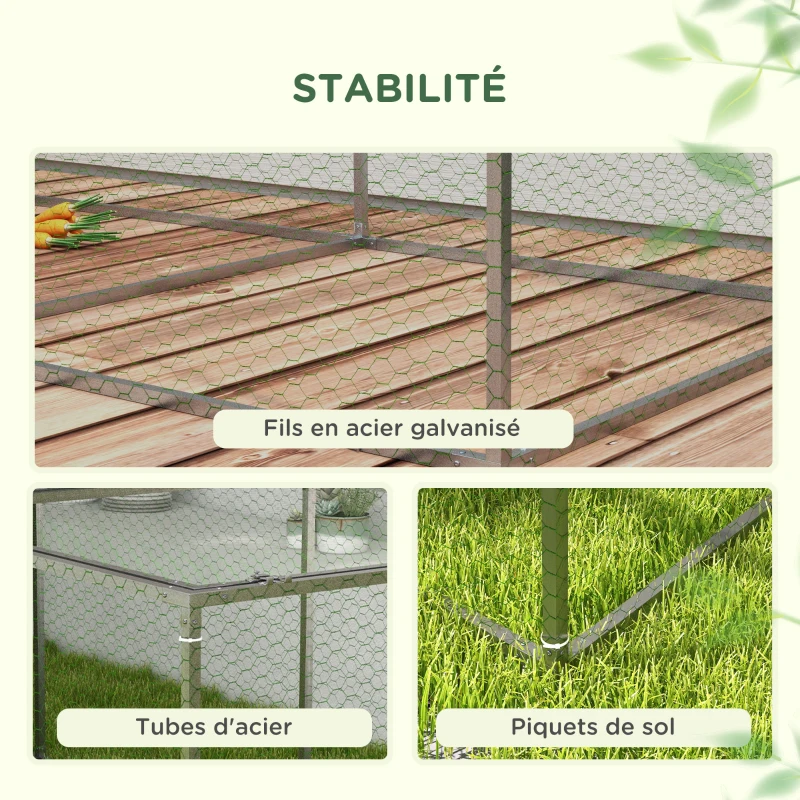 PawHut Enclos poulailler cage clapier extérieur 3 m² pour petits animaux dim. 3 x 1 x 0,8 m acier galvanisé