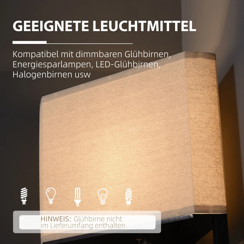 HOMCOM Stehleuchte, dreieckiges Design, 3 Regale, Stoff-Lampenschirm, 50x37x159 cm, Schwarz+Weiß