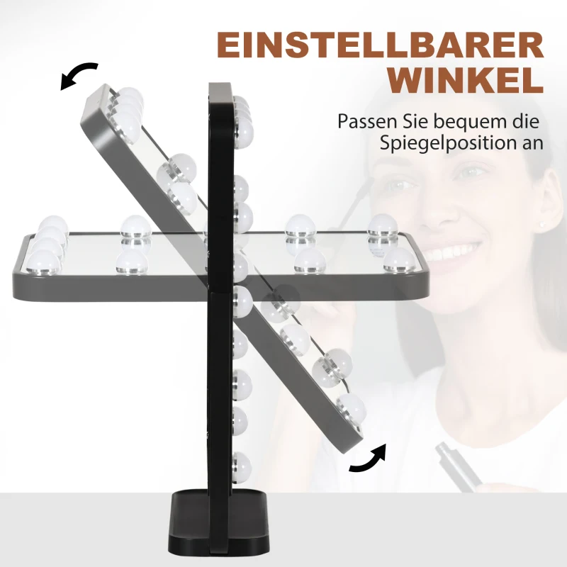 HOMCOM Schminkspiegel mit 12 LED-Lichtern Metall Schwarz