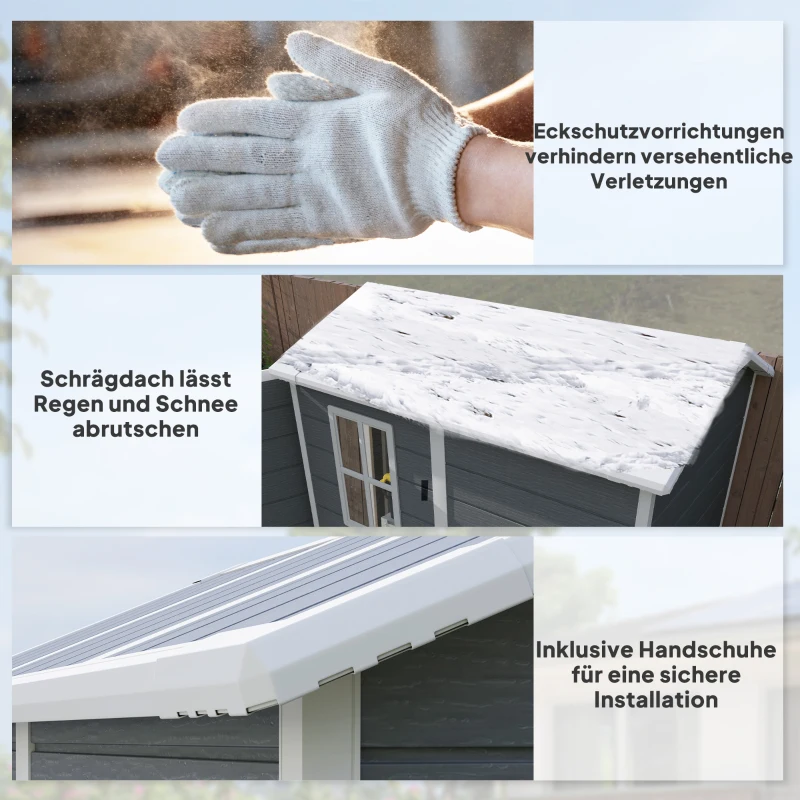 Outsunny Gartenschuppen, Kunststoff-Gartenhaus mit Boden, Fenster, verschließbare Türen, für Garten, 131B x 186T x 198H cm, Grau(m-8)