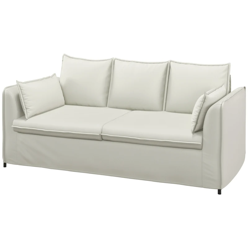 HOMCOM Canapé 3 places design épuré moderne housse amovible et coussins 191 x 76 x 88 cm pieds acier revêtement tissu blanc
