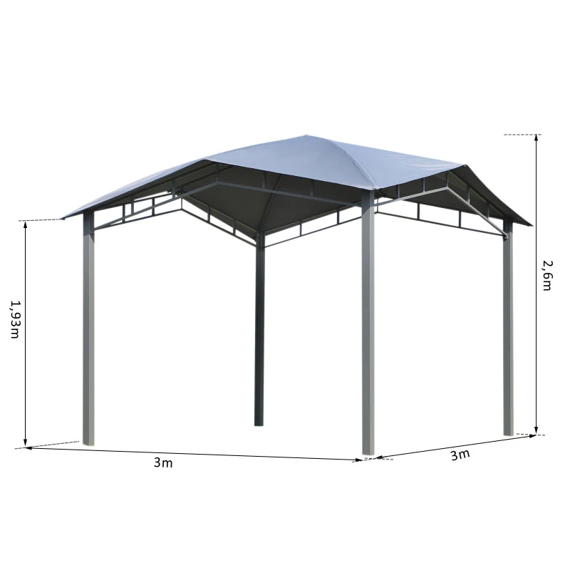 Outsunny Tonnelle barnum contemporain en dôme dim. 3,00L x 3,00l x 2,60H m métal époxy polyester gris