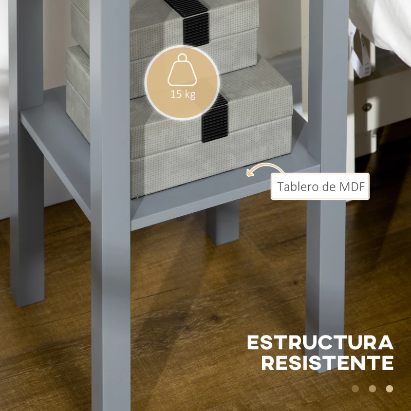 HOMCOM Mesa Auxiliar Estilo Moderno Mesita Auxiliar con Cajón y Estante de Almacenamiento 30x30x75 cm Gris