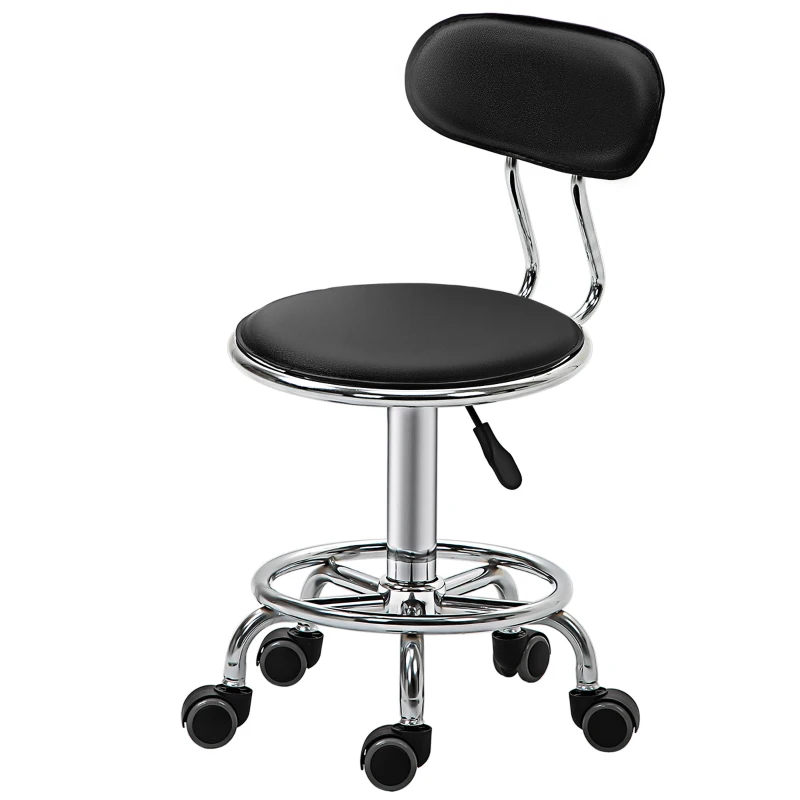 HOMCOM Tabouret à roulettes tabouret de massage pivotant 360° - ergonomique avec dossier - hauteur assise réglable 43,5-59 cm - revêtement synthétique noir et métal chromé