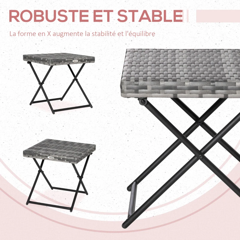 Outsunny Table basse pliable de jardin style cosy chic dim. 40L x 40l x 40H cm métal époxy résine tressée imitation rotin gris