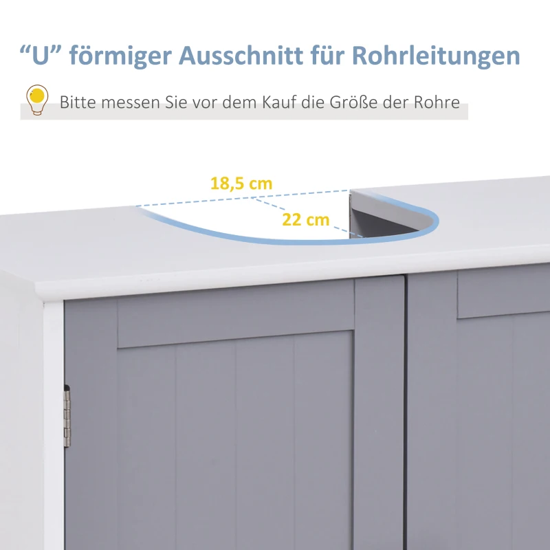 kleankin Waschbeckenunterschrank Badezimmerschrank Waschtischunterschrank mit 2 Türen Regal verstellbar MDF Weiß+Grau 60 x 30 x 60 cm