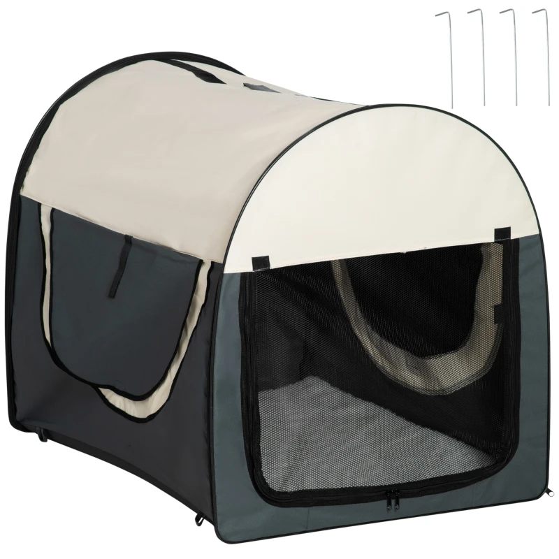 PawHut Hundebox faltbare Hundetransportbox Haustierrucksack mit Kissen Reisetasche Transportbox für Tier wasserdicht Oxfordstoff Dunkelgrau 97 x 71 x 76 cm