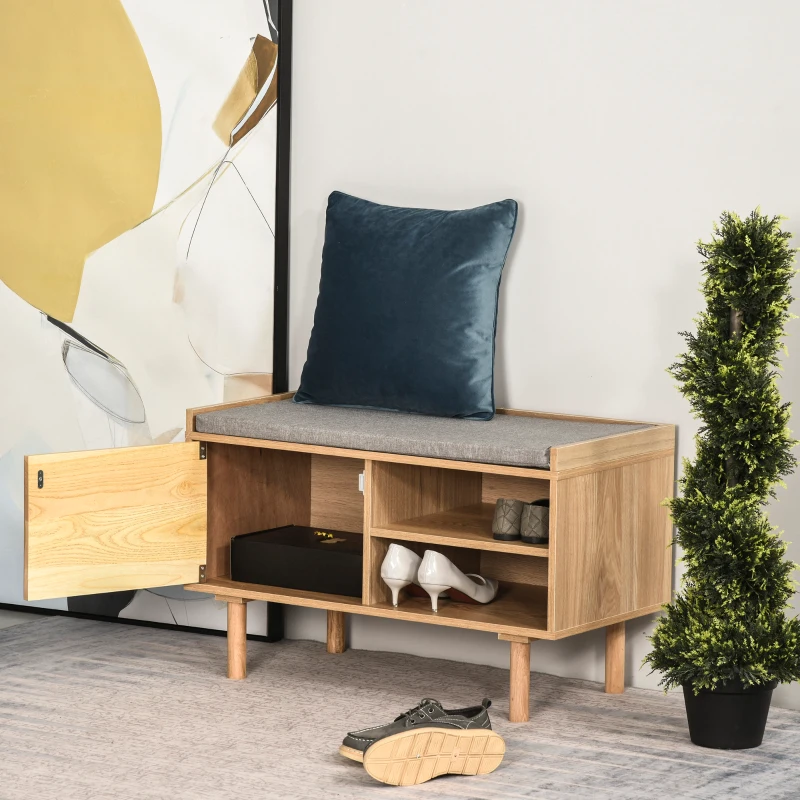 HOMCOM Shoe Bench Home Storage w/ Wood Legs Cushion Top Cabinet Organiser Hallway 2 Shelves Bedroom Furniture