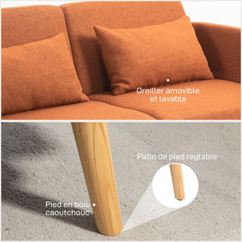 HOMCOM Canapé convertible 3 places design clic clac dossier inclinable et accoudoirs réglables tissu effet lin marron